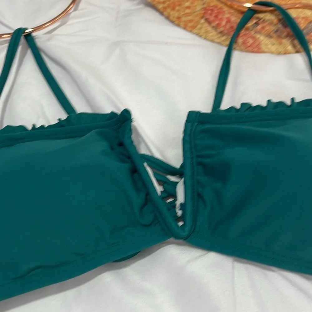SHEKINI Women's V-Wired Bikini Set Lace Up Bathing Suit‎ Ruffle Trim Two Piece M